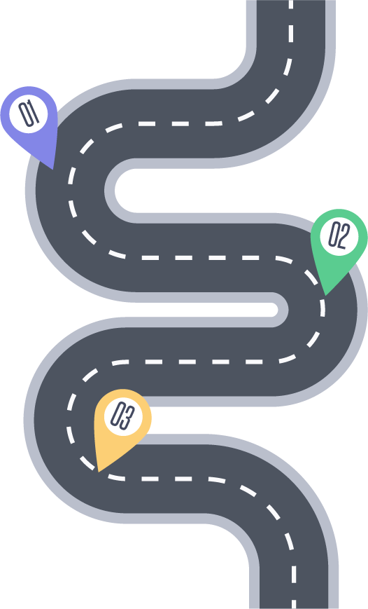 Curving Road with map pin markers.